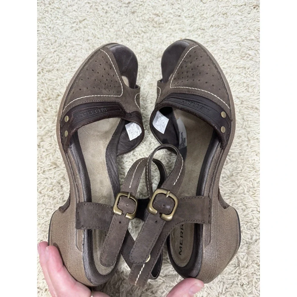 Merrell Womens Luxe Strap Coffee Brown Leather Slingback Open Toe Sandals Size 9